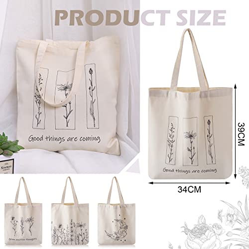 Reginary 4 Pack Canvas Tote Bag, Aesthetic Tote Bag for Women, Wildflower - style: Wildflower