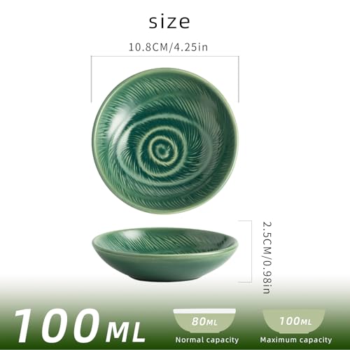 Ceramic Soy Sauce Dishes, 3.4 oz Dipping Bowls Set of 4 - color: Green