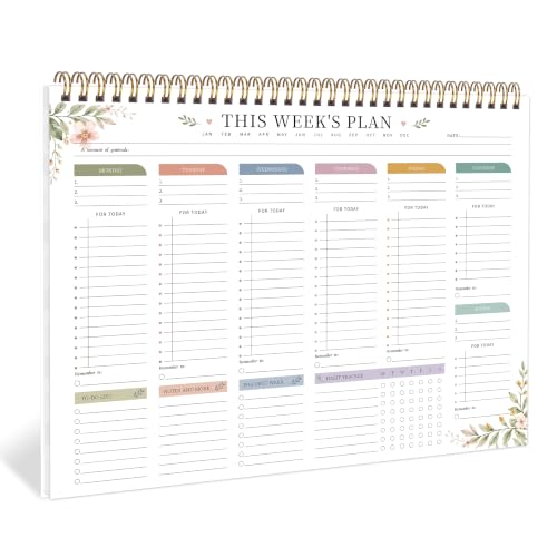 Weekly To Do List Notepad with Habit Tracker, 8.5" x 11" - color: Flower