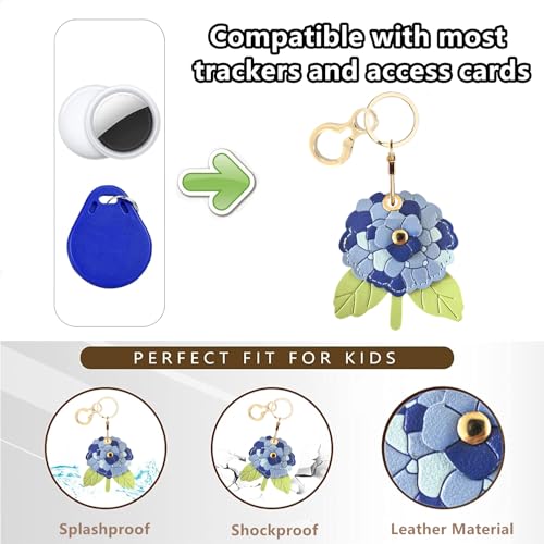 BORKUANA PU Leather Keychain holder Protective Case Compatible with AirTag - color: Hydrangea C