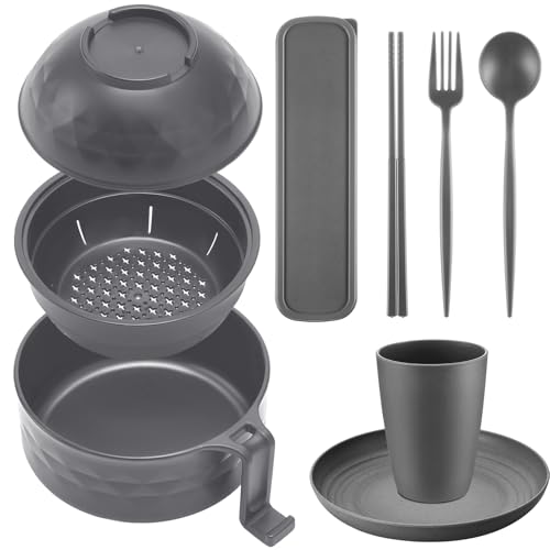 6 Pcs Microwave Ramen Cooker Set 40oz Bowl, Grey - color: Gray