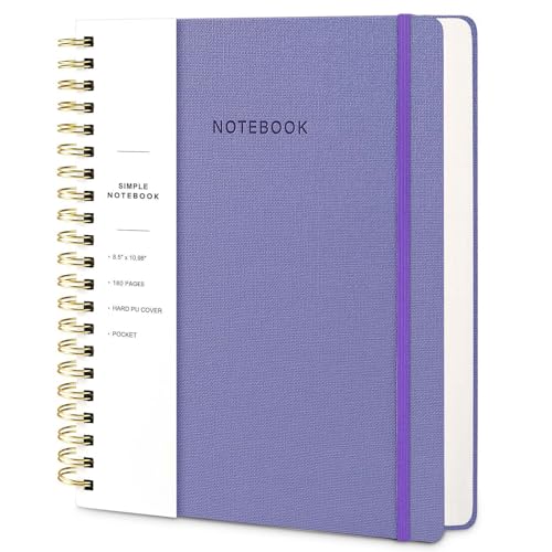 Spiral Notebook - 8.5 x 10.98 Inch Large Hard Cover Notebook with Elastic Band & Pocket, 180 Pages, Lay Flat Wirebound Journal for Work, School, Planning & Note Taking Violet - color: 005-Violet-1pack, size: A4-180 pages