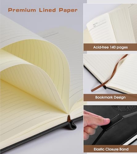 Biuwory A6 Leather Pocket Notebook, 140 Lined Pages Hardcover Small Journal - color: Black, size: Lined-140 Pages (3.7"×5.7")