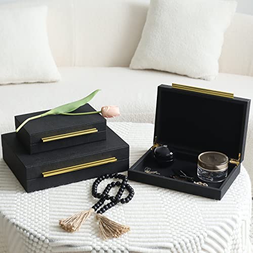 Faux Shagreen Decorative Stackable Jewelry Storage Boxes Set of 3,Black - color: Black, size: L