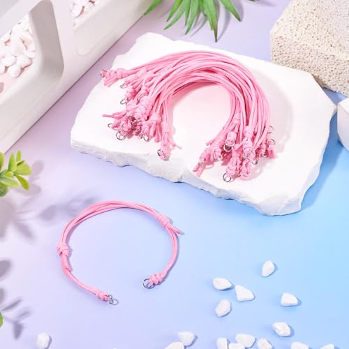 20Pcs Pearl Pink Adjustable Braided Cord Colorful Waxed Thread Half Finished Bracelet with Jump Rings for Wrist DIY Women Jewelry Making Friendship Fashion Bangle Accessory - color: Pearl Pink