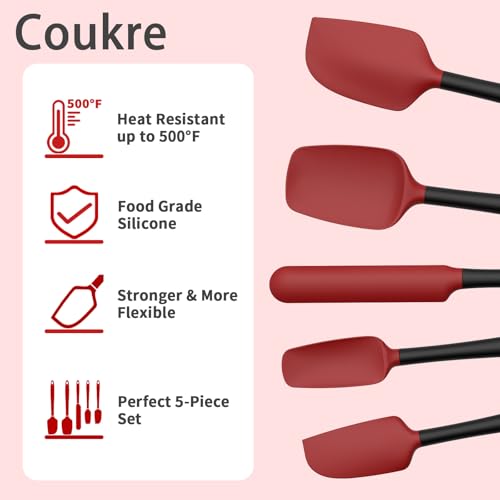 Coukre Silicone Spatula Set of 5,High Temperature Resistant, Food Grade Silicone, Dishwasher Safe, for Baking, Cooking (Red Black) - color: Red Black