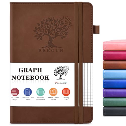 Graph Paper Notebook 5.9"×8.5", 160 Pages Grid Notebook, A5 Graphing Paper - color: Brown, size: Grid Page