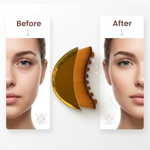 2pcs Lymphatic Contour Face Brush, Facial Massage Brush for Skin Care & Self-Care Routine, Dry Brushing Tool with Comfortable Grip for Face, Neck & Shoulder Care (Golden) - color: Gold