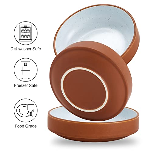 Cottagecore Howise Ceramic Cat Bowl Set, 3 Bowls, 5 inch, Terracotta+Blue, Safe, Stackable, Easy Clean - color: Terracotta+Light Blue