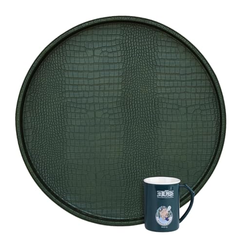 HofferRuffer Round Serving Tray 20'', Elegant Faux Leather Circle Ottoman Table Tray, Serve Tea Coffee Breakfast in Bedroom Living Room Kitchen(Green, 20") - color: Green, size: 20"