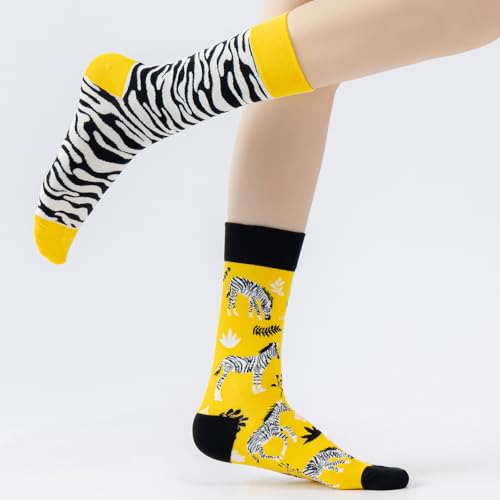2 Pairs Cartoon Animal Crew Socks Fun Cotton Mid Calf Socks for Women - color: Zebra
