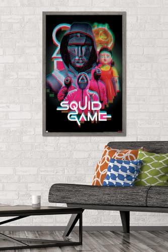 Netflix Squid Game: Season 2 - Group Glitch Wall Poster, 34L" x 22.4W", Barnwood Framed Version - color: Barnwood Framed Version, size: 34"L x 22.4"W