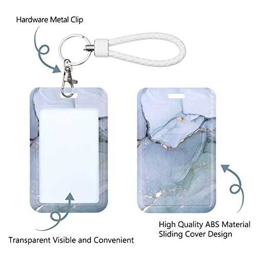 ID Card Badge Holder Key Chain with Metal Keyring, Plastic Slide Open with ID Window for Women Men Girls Students,Gray - color: Gray Marble