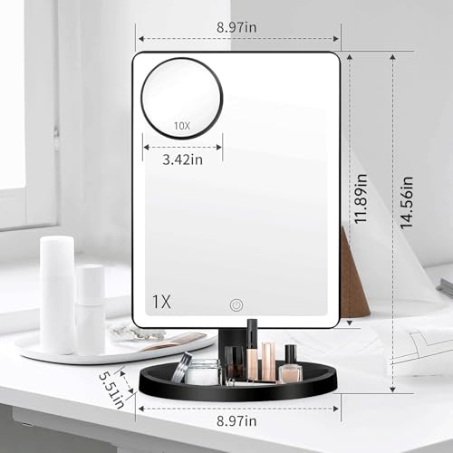 FUNTOUCH Large Lighted Makeup Mirror with Lights (Black) - color: Black a