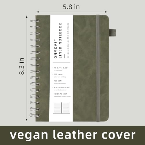 Spiral Notebooks Journal for Women Men 12 Pack Bulk Leather Hardcover with Pen Holder A5 160 Pages 100 GSM Thick Paper for Work School Lined Green - color: Green
