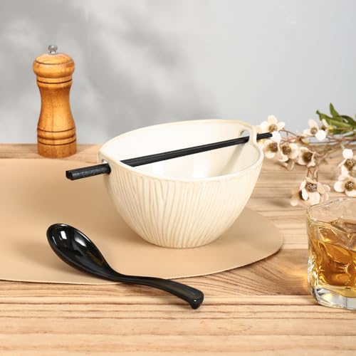 Ceramic Ramen Bowl with Chopsticks,6.7 Inch Noodle Bowls,Pho Bowls and Spoons Set,Japanese Bowl for Pho,Udon,Soba,Noodle,Microwave Safe,Set of 2 (Retro White) - color: Retro White