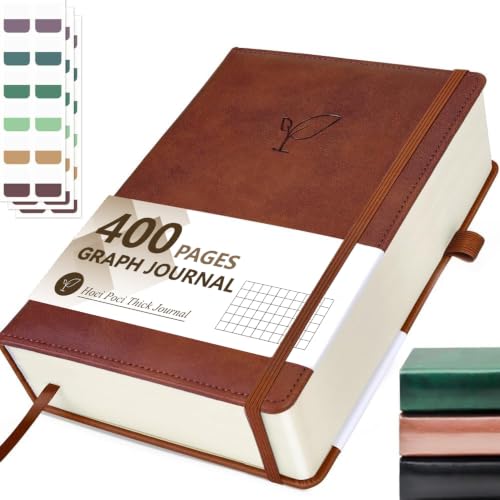 Hoci Poci 400 Pages Graph Journal Notebook, 5.8" x 8.4",100gsm, Brown - color: Brown, size: Squared-400 Pages (5.7"×8.3")
