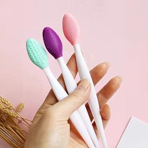 Double-Sided Silicone Facial Cleansing Brush – Exfoliating Blackhead Remover Tool for Deep Pore Cleaning and Gentle Skin Massage(Pink) - color: Pink