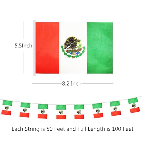 100 Feet Mexico String Flag, 76 Pcs Mexican Banner Flag, Small Mini World Banner Flags for Sports Events, Bars Decorations, School Festivals, Party Decorations, Celebrations (Mexico) - color: Mexico