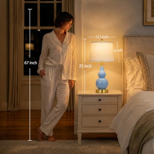 Rinweey 25" Tall Double Gourd Ceramic Lamps Set of 2, Coastal Bedside Lamps - color: Blue - 25"H