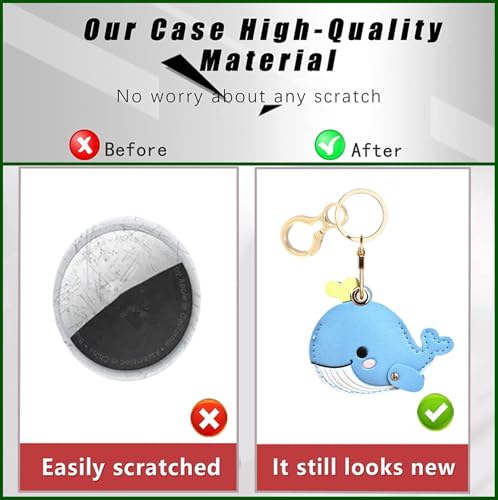 BORKUANA PU Leather Keychain holder Protective Case Compatible with AirTag - color: Whale Blue