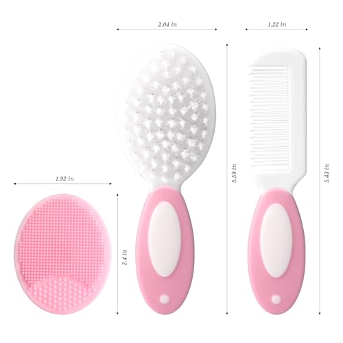 Baby Grooming Set，Baby Health Care Set Baby Brush Soft Bristles 3 Piece Baby Care Set Baby Hair Brush and Comb Set Baby Hair Brush Baby Comb Silicone Baby Cradle Cap Brush Set - color: 3pcs Pink