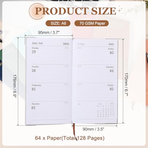 PATIKIL 2026 Daily Planner Notebook, A6 64 Sheets Undated to Do List Daily Weekly Monthly Goals Tracker Pocket Notebook for Office Home Study Work Time Management Fitness Habit, Pink - color: Pink