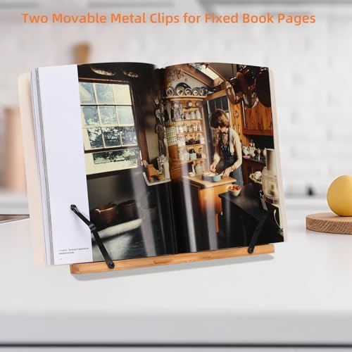 MEGREZ Foldable Bamboo Book Stand Adjustable Cookbook Reading Holder - color: Butterflies