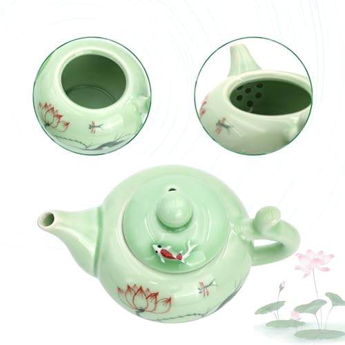 DELIFUR Celadon Handcrafted Porcelain Tea Set Lotus Theme Porcelain Tea Pot Covered Teacup Gongdao Cup From China (Lotus Tea pot) - style: Lotus Tea pot