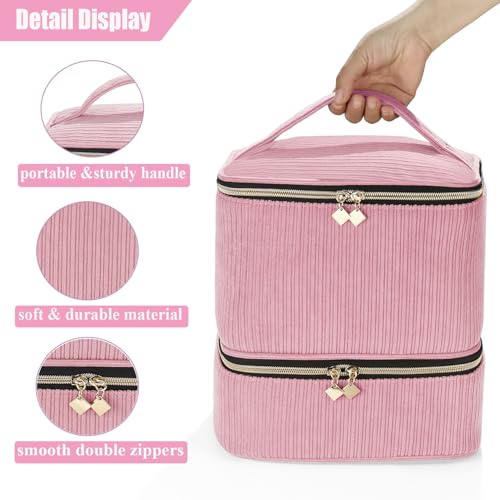 Corduroy Nail Polish Organizer and Nail Lamp Case, Nail Kit Organizer Holds 30 Bottles (15ml - 0.5 fl.oz) and a Nail Lamp, Nail Polish Carrying Case with Manicure Tools Storage Sections (Pink) - color: Pink
