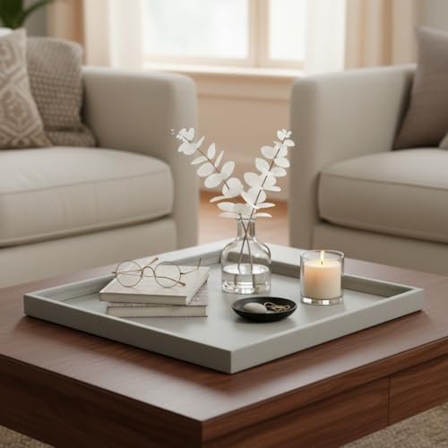 25 * 25 Inch Rectangular Ottoman Tray | Textured PU Leather, Waterproof & Heat-Resistant Storage for Coffee/Dining Tables, Sofa, Bed, Entertainment & Party (Tranquil Beige, 25 * 25in) - color: Tranquil Beige, size: 25" x 25" x 1.5"
