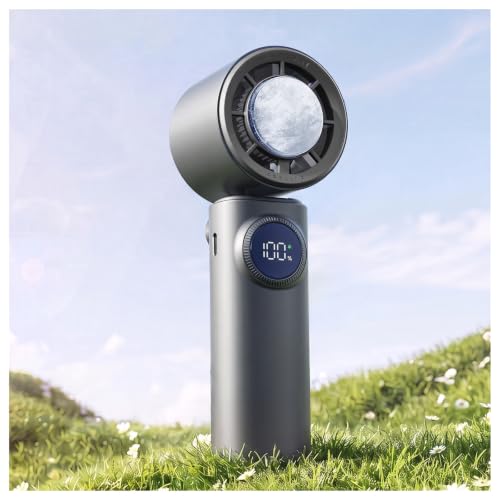 MUXNW Mini Handheld Portable Personal Fan,HD Display 100 Speed Levels - color: soot black
