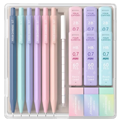 Four Candies Cute Mechanical Pencil Set, 0.7mm Medium Point, 6-Count Pack - style: 6PCS 0.7 mm