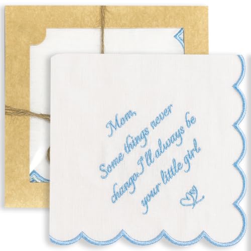 Something Blue Wedding Handkerchiefs for Bride, Embroidered Wedding Gift for Husband Mom Dad - color: Mom