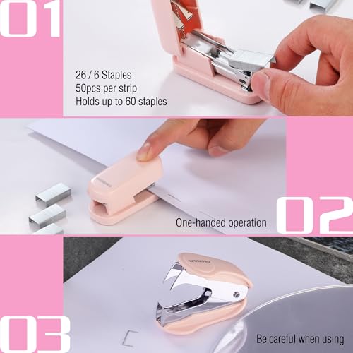 WORKPRO Mini Stapler with Staples, Two Pink Staplers, One Staple Remover - color: Pink
