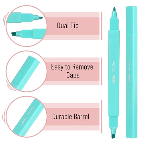 Mr. Pen- Dual Tip Aesthetic Highlighters, 8 pcs, Chisel & Fine Tip - color: Pastel, size: 8 Pack