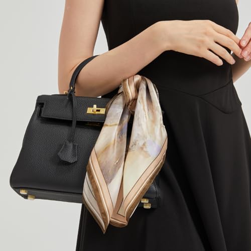 100% Mulberry Silk Neck Scarf for Women Square Neckerchief – 21 inch - color: Creamy Brown