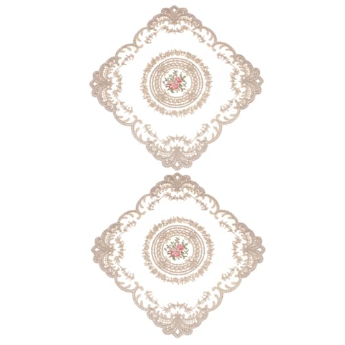 uxcell 2Pack Retro Lace Placemat 12x12-in Square Embroidered Table Place Mats French Crochet Doilies Coasters Cup Mat for Home Wedding, Gray Brown - color: Gray Brown