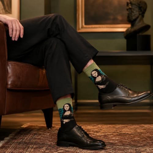 Colorful Funny Novelty Dress Socks for Men Women Teens Fathers Day Casual Fun Crazy Funky Graphic Crew Socks - color: 5 Pairs - Art Style -- Mona Lisa Pattern Socks, size: 6-12
