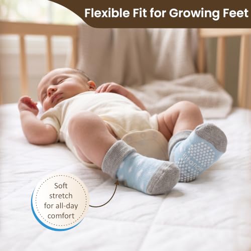 GOTS Organic Cotton Blend 12 infant socks with Grip 0-6 M Boy Non Slip Gift - color: Blue, size: 0-6 Months