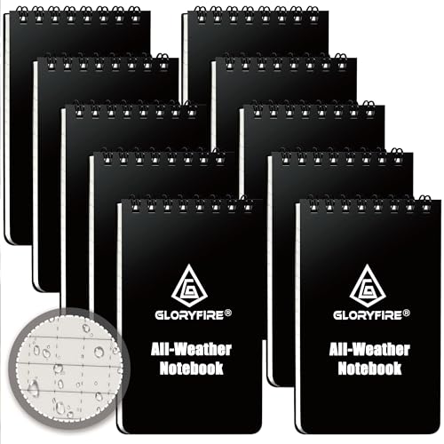 GLORYFIRE 10 Pack Waterproof Notebook, 3"x5" Top-Spiral Pocket Notepad - size: 10 Pack