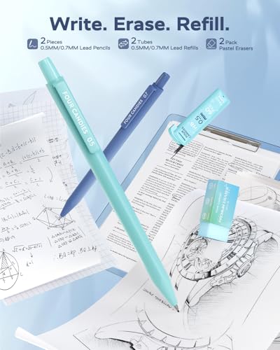Four Candies Aesthetic School Supplies Kit with Cute Blue Pencil Case - color: Blue
