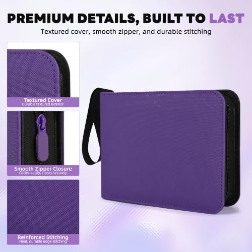 2 Pocket Mini Card Binder - Small Trading Card Album with Zipper,80 Pockets PU Leather Holder, Side-Loading Small TCG Binder for Standard Anime & Sports Cards - color: Purple, size: 2-Pocket