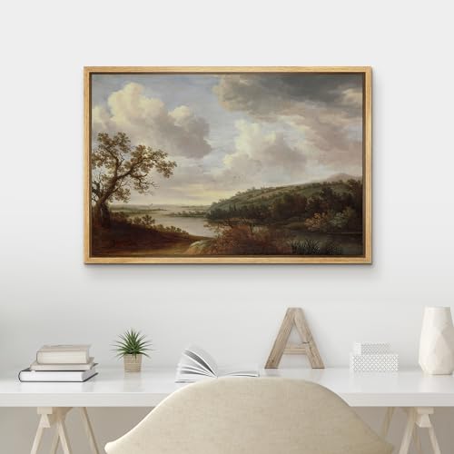 MUDECOR Framed Canvas Print Wall Art Vintage Field with Trees Serene Pastoral Scenery Illustrations Fine Art Decorative Zen Multicolor Country/Farmhouse Retro for Bedroom - 24"x36" Natural - color: A03-2404-irs07, size: 36"L x 24"W