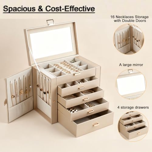 BOOVO Large Jewelry Box for Women, 5 Layer Jewelry Organizer(Gold, 5 Layer) - color: Champagne Gold, size: 5 Layer