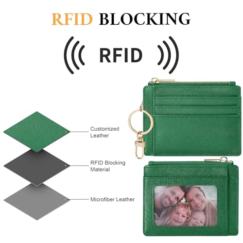 Sodsay Card Case Slim Front Pocket Wallet for Women Credit Card Holder with Keychain | Slim, Credit Card Holder, Front Pocket, with Keychain - color: Ch Green