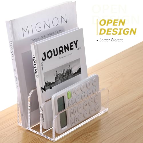 SANRUI Clear Acrylic Mail File Organizer Sorters for Desk, 3 slot Laddered - size: 3-Compartment ladder