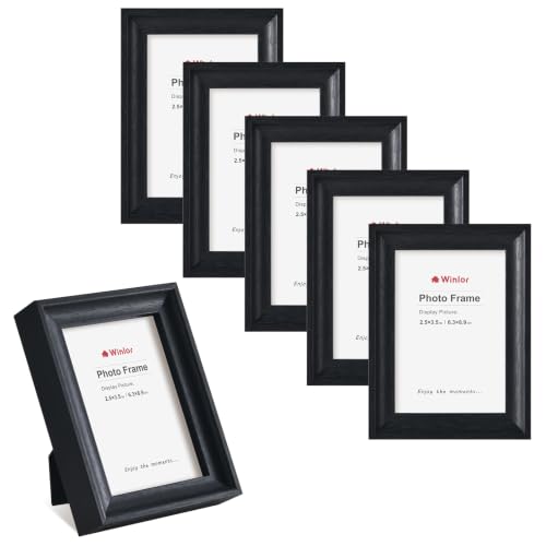 2.5x3.5 Mini Picture Frames Set of 6, Small Polaroid Photo Frame with HD Glass, FSC Certified Eco MDF Wood, Tabletop Desk & Wall Display for Instax Film, Baby Nursery Decor, Wallet Size, Black - color: Glass-Black
