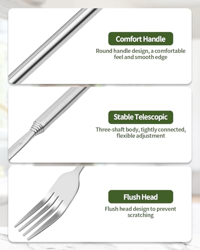 2 PCS Extendable Fork Spoon, Telescopic Fork Spoon, Expandable 8.7-25.4" - style: Spoon + Fork