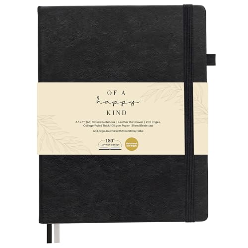 Classic Lined Journal Notebook 8.5x11" A4 Hardcover Leather - Black Journal - color: Black, size: A4 200 Pages